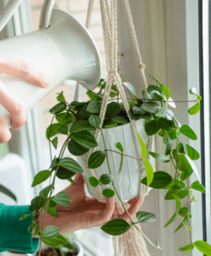 midsection man holding potted plant