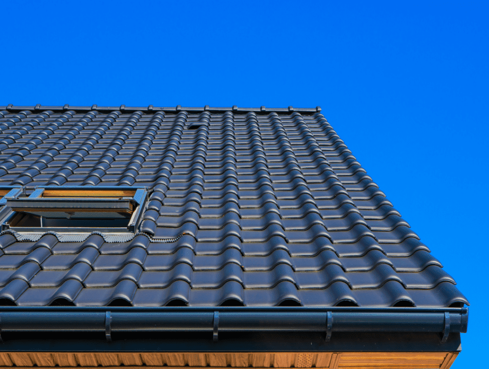 vertical low angle closeup shot black roof building