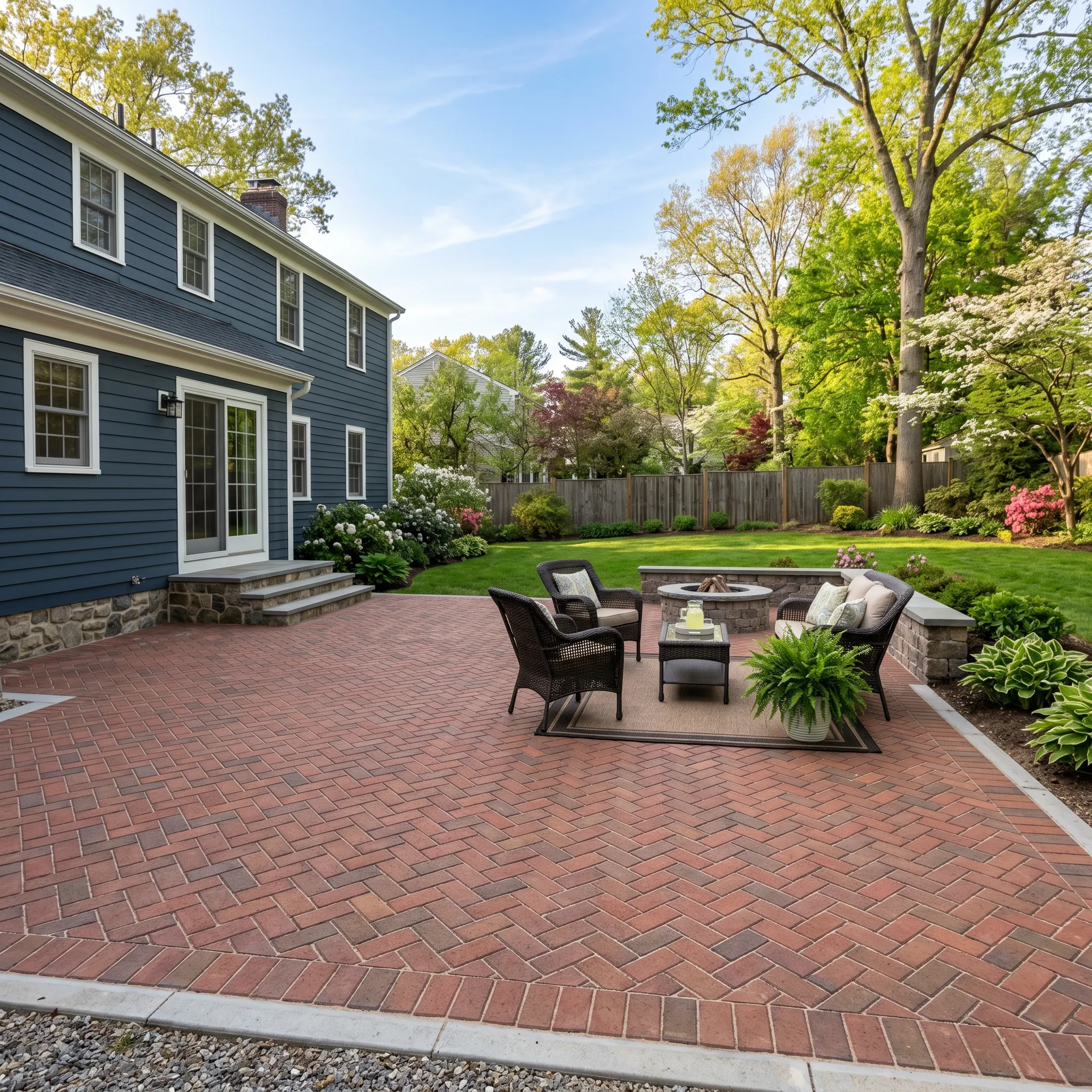 Hardscaping design and stone terrace layout for a Chappaqua, NY property
