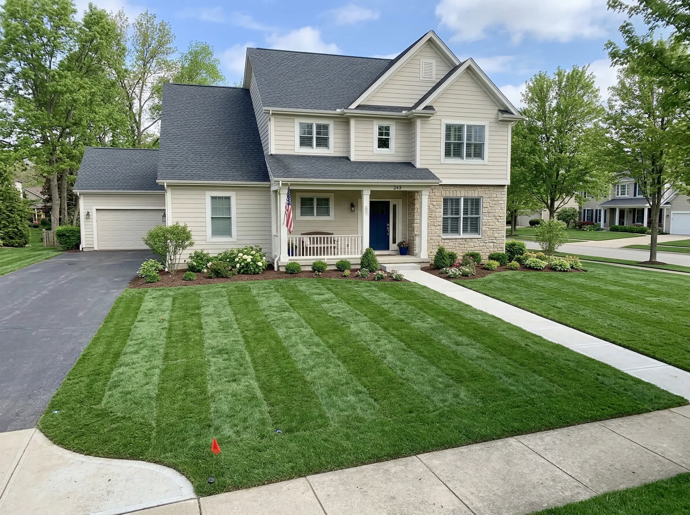 Landscaper and hardscaper working on a residential property in Chappaqua, NY