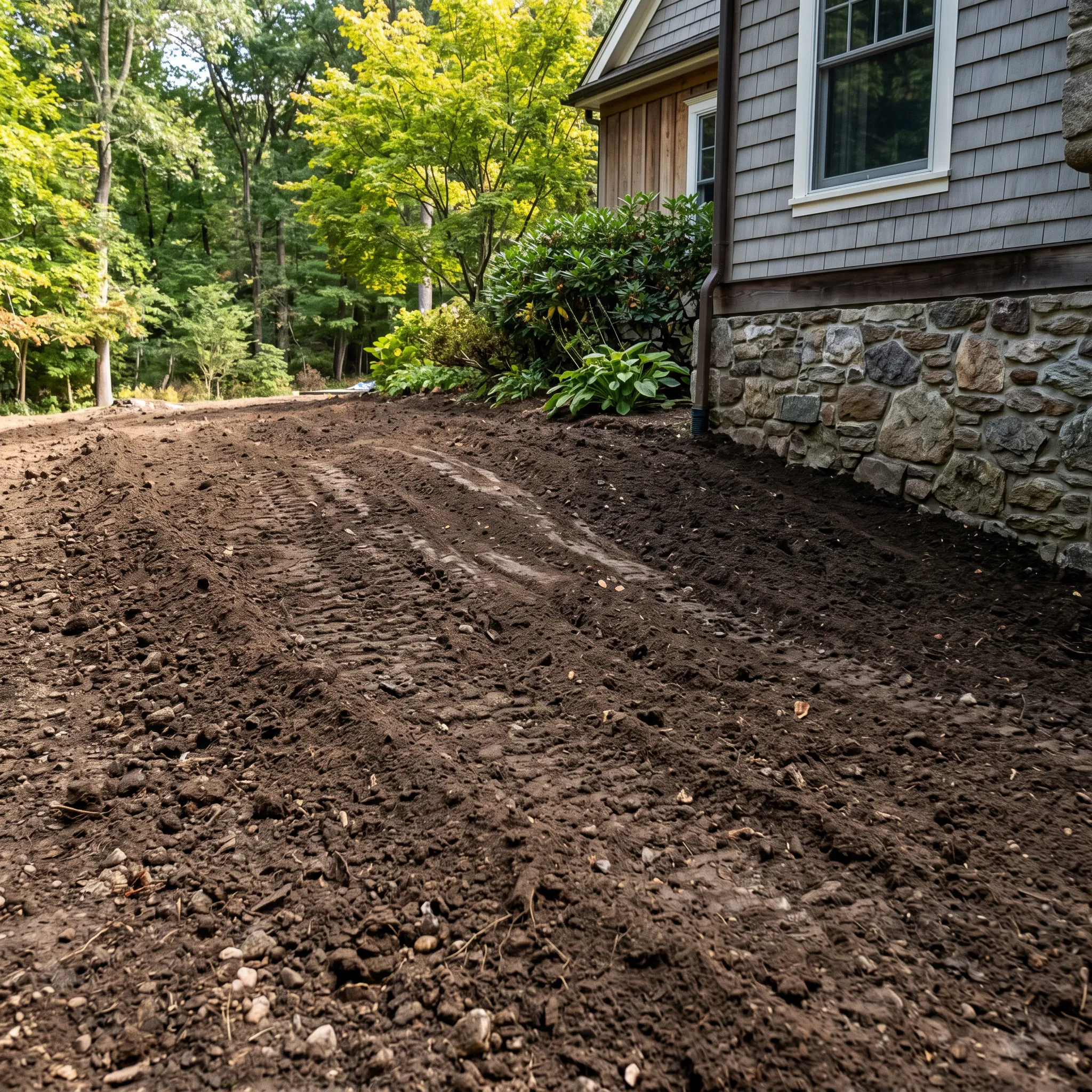 Complete backyard overhaul with stone patio and seating area in Peekskill, NY