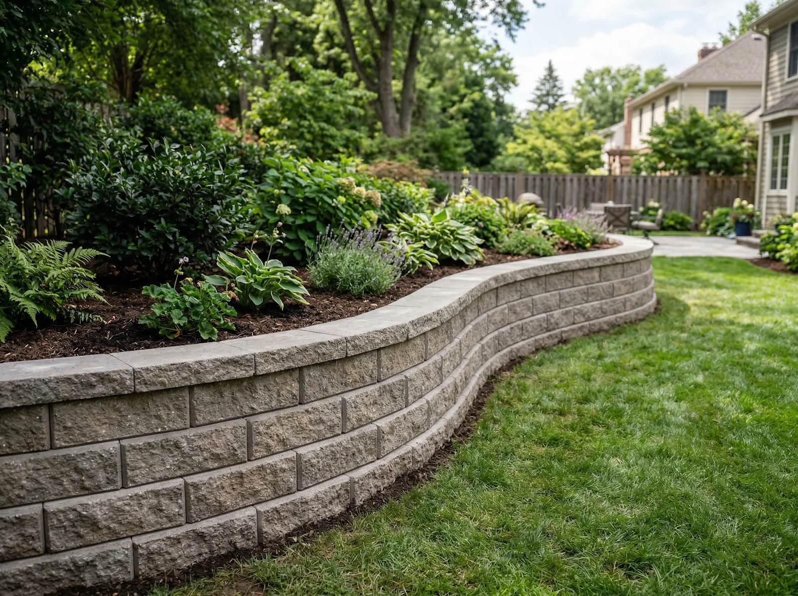 Curved block retaining wall in Yorktown, NY