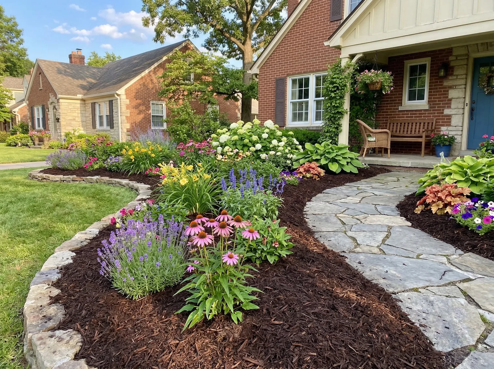 Flagstone walkway design with garden in Yorktown, NY
